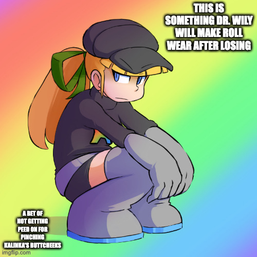Roll Cosplaying As a Team Rocket Grunt | THIS IS SOMETHING DR. WILY WILL MAKE ROLL WEAR AFTER LOSING; A BET OF NOT GETTING PEED ON FOR PINCHING KALINKA'S BUTTCHEEKS | image tagged in team rocket,pokemon,megaman,roll,memes | made w/ Imgflip meme maker