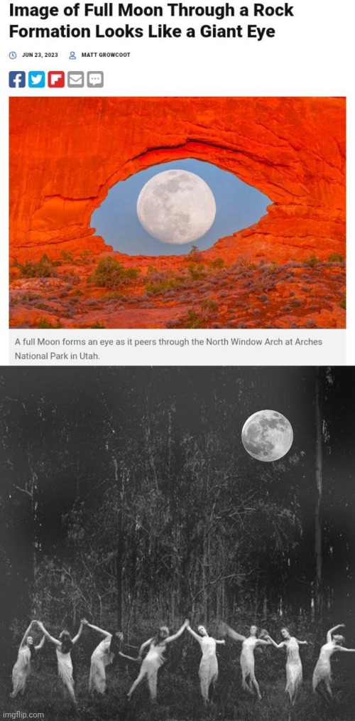 A giant eye lookalike | image tagged in full moon gather,full moon,rock,formation,science,memes | made w/ Imgflip meme maker
