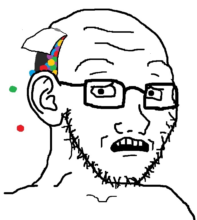 High Quality Soyjak with colored balls coming out from his head Blank Meme Template