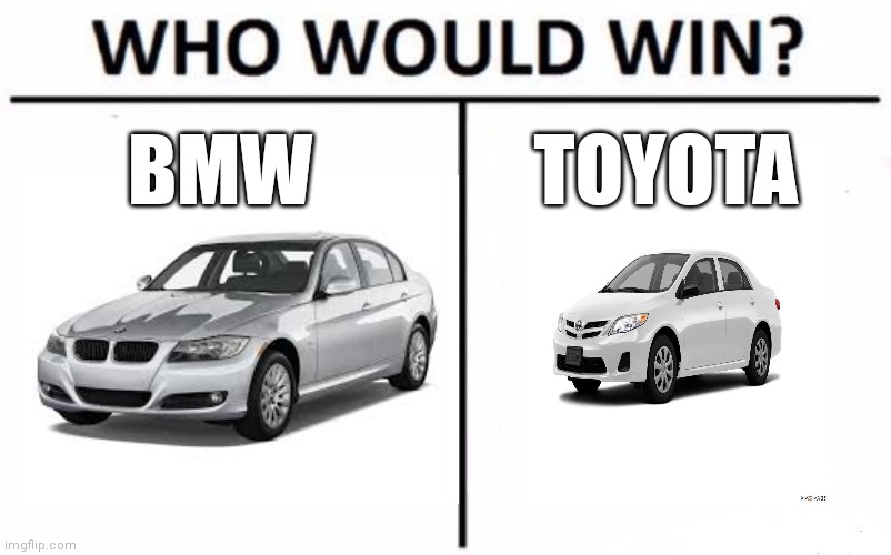 Who Would Win? Meme | BMW; TOYOTA | image tagged in memes,who would win | made w/ Imgflip meme maker