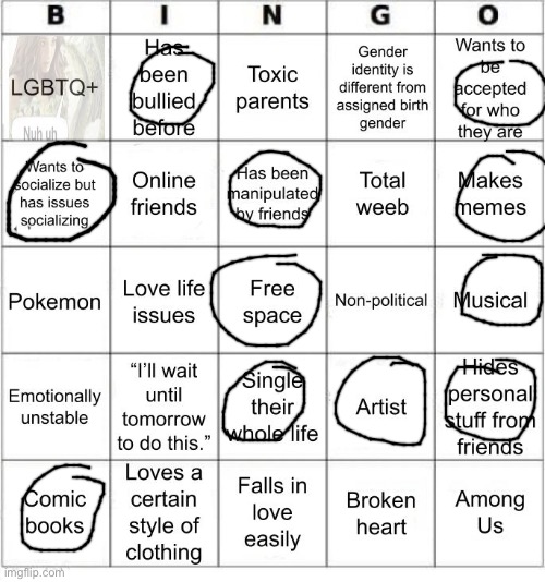 idk personality bingo or smth | image tagged in thesuitedgayweeb's bingo | made w/ Imgflip meme maker