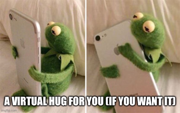 Kermit Hugging Phone | A VIRTUAL HUG FOR YOU (IF YOU WANT IT) | image tagged in kermit hugging phone | made w/ Imgflip meme maker