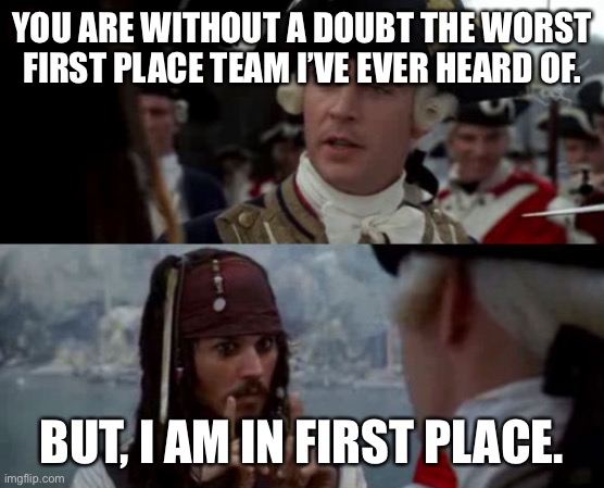 Worst Pirate | YOU ARE WITHOUT A DOUBT THE WORST FIRST PLACE TEAM I’VE EVER HEARD OF. BUT, I AM IN FIRST PLACE. | image tagged in worst pirate,ClevelandGuardians | made w/ Imgflip meme maker