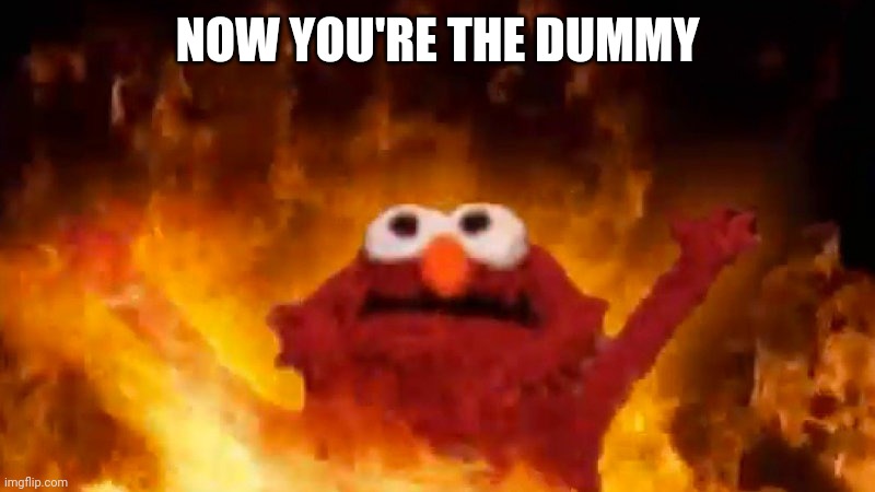 evil elmo | NOW YOU'RE THE DUMMY | image tagged in evil elmo | made w/ Imgflip meme maker