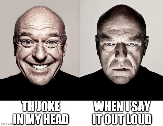 breaking bad smile frown | TH JOKE IN MY HEAD; WHEN I SAY IT OUT LOUD | image tagged in breaking bad smile frown | made w/ Imgflip meme maker