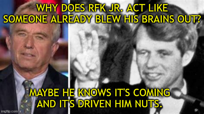 Ah nuts... | WHY DOES RFK JR. ACT LIKE SOMEONE ALREADY BLEW HIS BRAINS OUT? MAYBE HE KNOWS IT'S COMING AND IT'S DRIVEN HIM NUTS. | image tagged in rfk jr | made w/ Imgflip meme maker