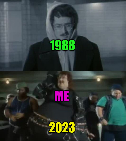 Fat | 1988; ME; 2023 | image tagged in weird al yankovic,fat | made w/ Imgflip meme maker
