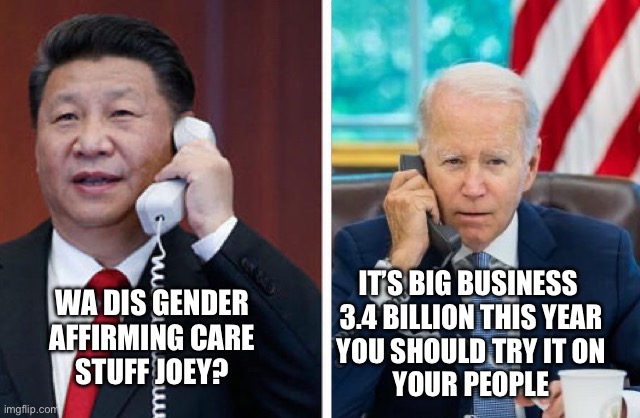 Joey gender affirming care for Xi | IT’S BIG BUSINESS 
3.4 BILLION THIS YEAR
YOU SHOULD TRY IT ON
YOUR PEOPLE; WA DIS GENDER
AFFIRMING CARE
STUFF JOEY? | image tagged in why u lie joey,memes,funny | made w/ Imgflip meme maker
