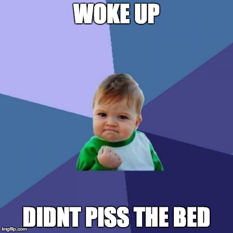 Success Kid | WOKE UP DIDNT PISS THE BED | image tagged in memes,success kid | made w/ Imgflip meme maker