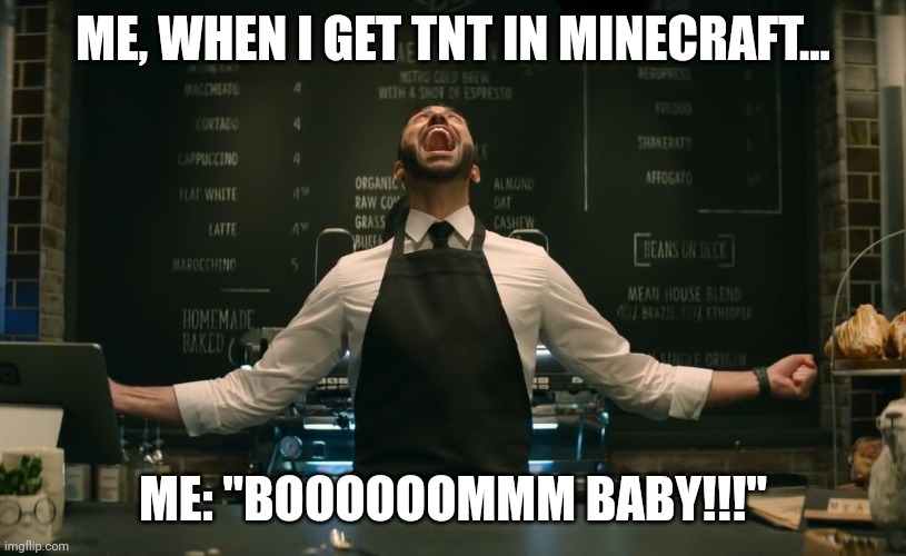 Don't give me TNT in Minecraft | ME, WHEN I GET TNT IN MINECRAFT... ME: "BOOOOOOMMM BABY!!!" | image tagged in sonic 2 he s back | made w/ Imgflip meme maker