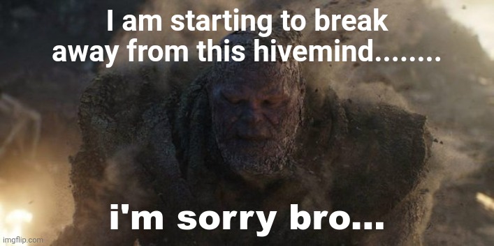 i'm sorry bro... | I am starting to break away from this hivemind........ | image tagged in i'm sorry bro | made w/ Imgflip meme maker