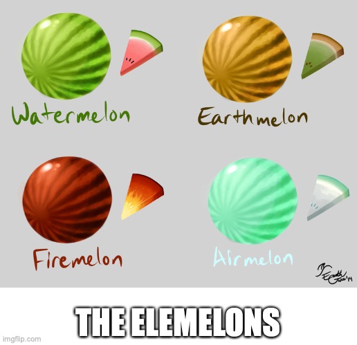 ahh | THE ELEMELONS | image tagged in melons | made w/ Imgflip meme maker