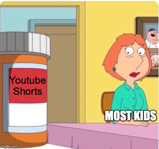 There so addicted and its kinda annoying | Youtube Shorts; MOST KIDS | image tagged in family guy louis pills,youtube shorts | made w/ Imgflip meme maker
