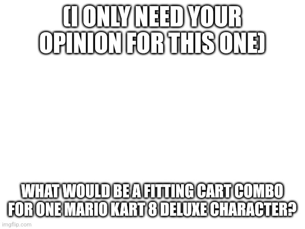 You dont have to answer this | (I ONLY NEED YOUR OPINION FOR THIS ONE); WHAT WOULD BE A FITTING CART COMBO FOR ONE MARIO KART 8 DELUXE CHARACTER? | image tagged in nintendo,mario kart | made w/ Imgflip meme maker