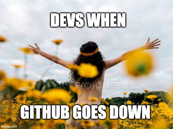 devs when github goes down | DEVS WHEN; GITHUB GOES DOWN | image tagged in github,developer,it | made w/ Imgflip meme maker