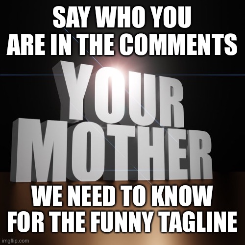 Your mother | SAY WHO YOU ARE IN THE COMMENTS; WE NEED TO KNOW FOR THE FUNNY TAGLINE | image tagged in your mother | made w/ Imgflip meme maker