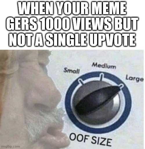 NOOOOOOOOO | WHEN YOUR MEME GERS 1000 VIEWS BUT NOT A SINGLE UPVOTE | image tagged in oof size large,memes,upvotes | made w/ Imgflip meme maker