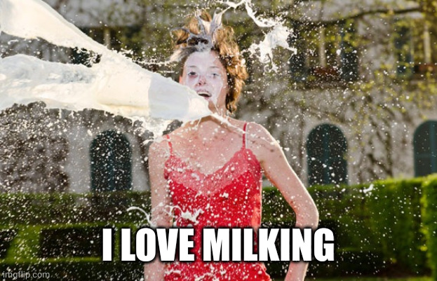 Girl milk shower | I LOVE MILKING | image tagged in girl milk shower | made w/ Imgflip meme maker