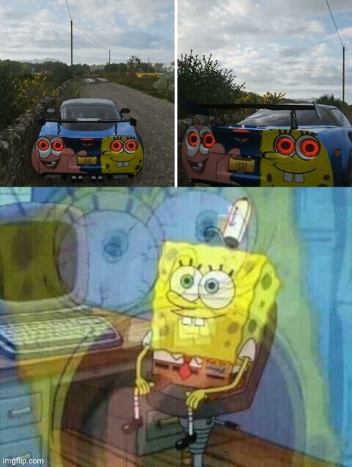 Cursed car ad | image tagged in spongebob panic inside,spongebob squarepants,cursed image,memes,cursed,car | made w/ Imgflip meme maker