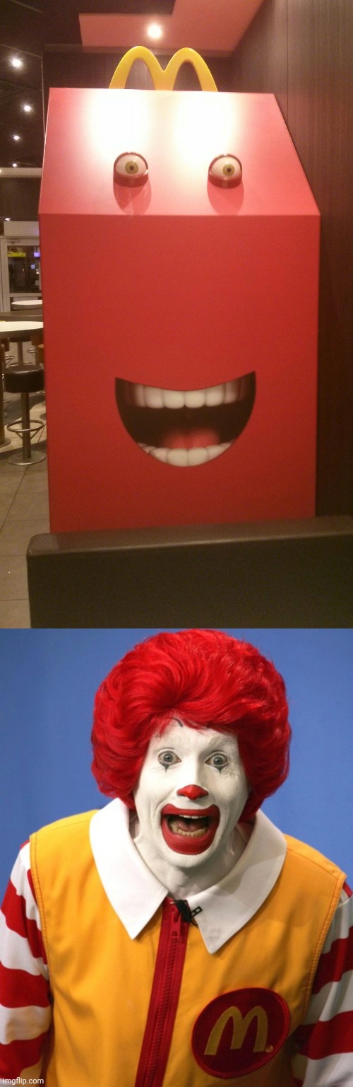 McDonald's Happy meal box creepy design | image tagged in ronald mcdonald,mcdonald's,happy meal,crappy design,you had one job,memes | made w/ Imgflip meme maker