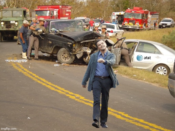 Leo car wreck at&t | image tagged in leo car wreck at t | made w/ Imgflip meme maker