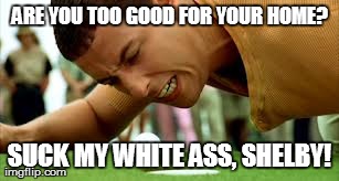 ARE YOU TOO GOOD FOR YOUR HOME? SUCK MY WHITE ASS, SHELBY! | made w/ Imgflip meme maker