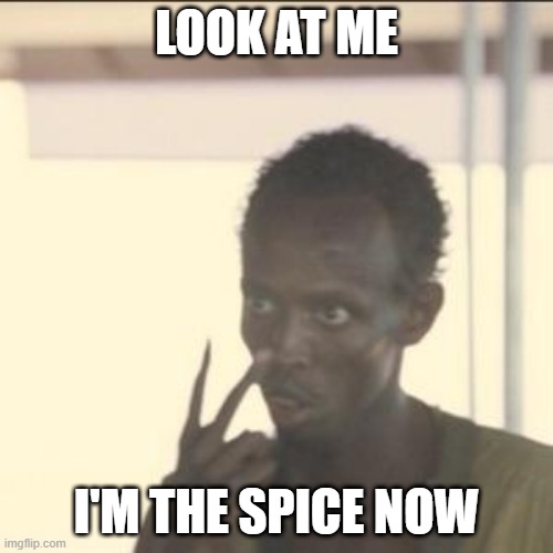 Look At Me Meme | LOOK AT ME; I'M THE SPICE NOW | image tagged in memes,look at me | made w/ Imgflip meme maker