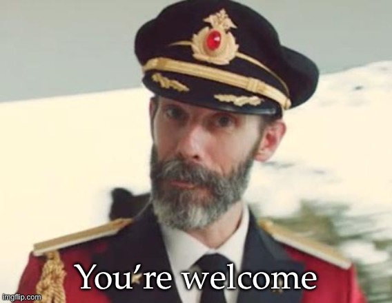 Captain Obvious | You’re welcome | image tagged in captain obvious | made w/ Imgflip meme maker