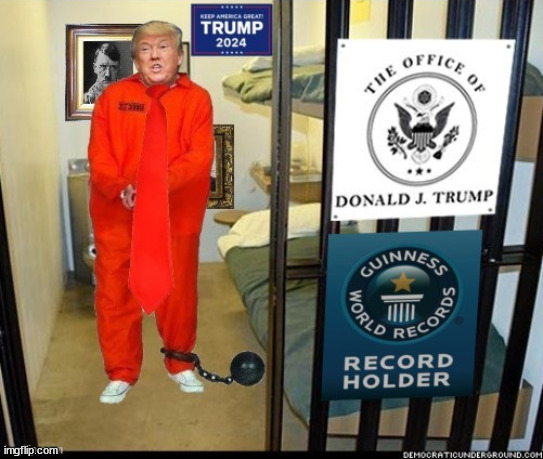 Guinness record holder | image tagged in guinness record holder,donald trump,felon,criminal,maga,prisoner | made w/ Imgflip meme maker