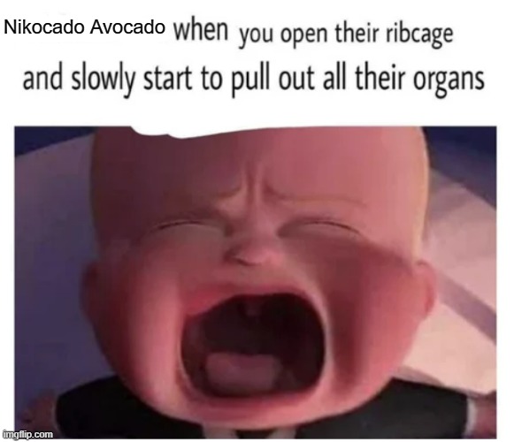 i forgot what i was gonna say | Nikocado Avocado | image tagged in x when i open their ribcage,nikocado avocado,violent,offensive,anti meme,boss baby | made w/ Imgflip meme maker
