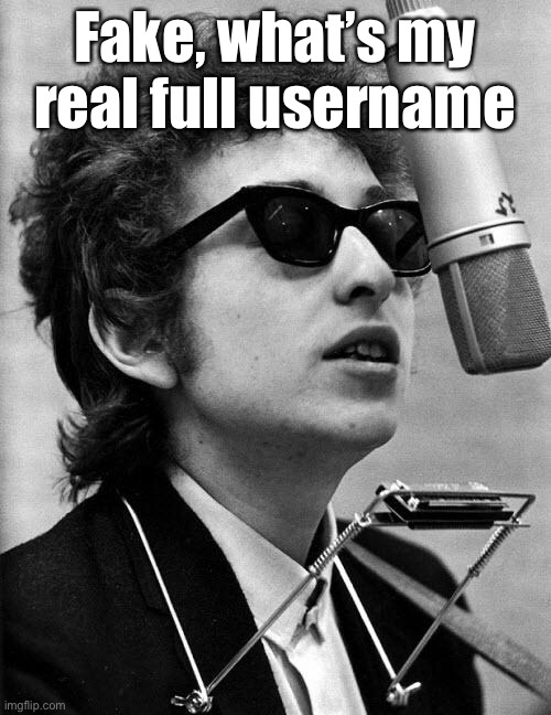 Bob Dylan | Fake, what’s my real full username | image tagged in bob dylan | made w/ Imgflip meme maker