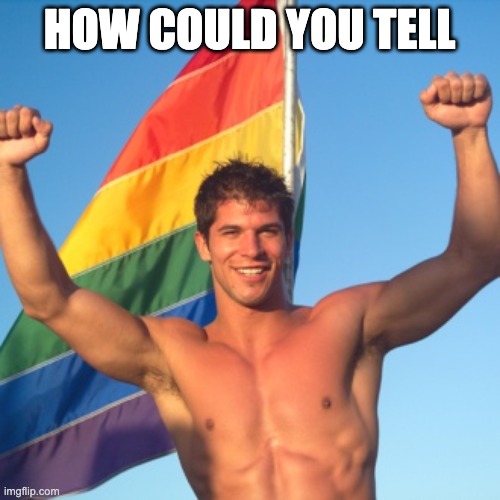 gay guy in front of flag | HOW COULD YOU TELL | image tagged in gay guy in front of flag | made w/ Imgflip meme maker