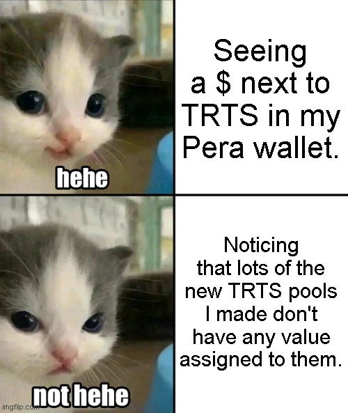 TRTS and Happy Hoomens | Seeing a $ next to TRTS in my Pera wallet. Noticing that lots of the new TRTS pools I made don't have any value assigned to them. | image tagged in trts,algorand,pera wallet,trts/gf,trts/thc,happy hoomens | made w/ Imgflip meme maker