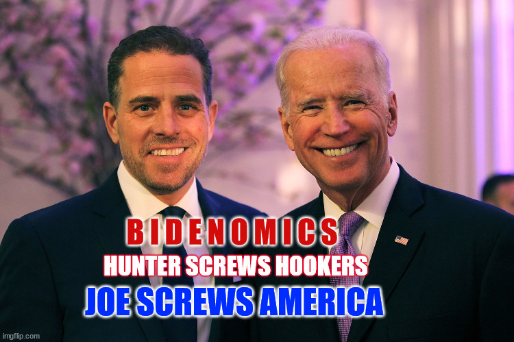 bidenomics | B I D E N O M I C S; HUNTER SCREWS HOOKERS; JOE SCREWS AMERICA | image tagged in joe and hunter biden | made w/ Imgflip meme maker