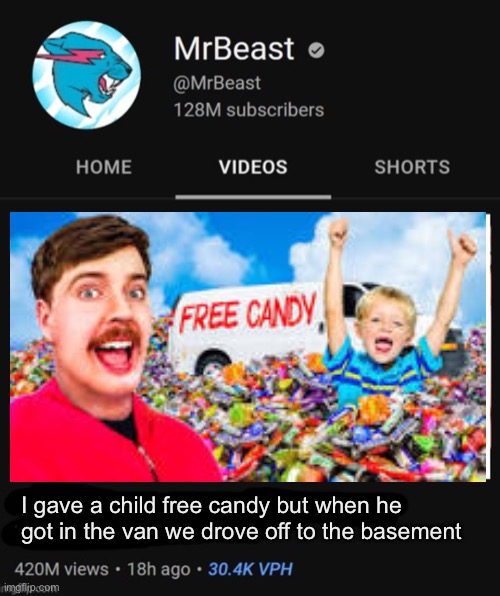 Mr beast what are you doing?! | I gave a child free candy but when he got in the van we drove off to the basement | image tagged in mrbeast thumbnail template,offensive,only in ohio,funny memes,memes,goofy memes | made w/ Imgflip meme maker