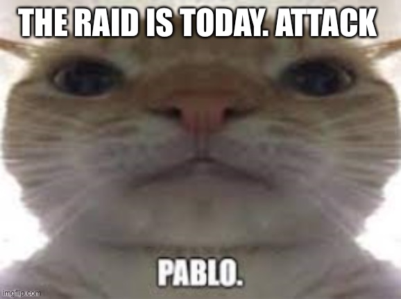 Remember to so both the comments and the submissions | THE RAID IS TODAY. ATTACK | image tagged in pablo | made w/ Imgflip meme maker