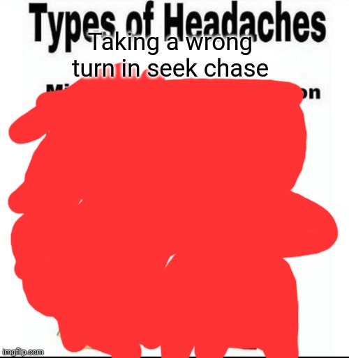 Types of Headaches meme | Taking a wrong turn in seek chase | image tagged in types of headaches meme | made w/ Imgflip meme maker