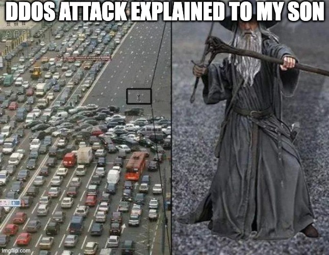 No Pass Traffic | DDOS ATTACK EXPLAINED TO MY SON | image tagged in no pass traffic | made w/ Imgflip meme maker