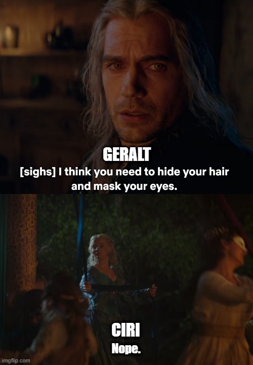 Ciri's obedience skills | GERALT; CIRI; Nope. | image tagged in witcher 3,the witcher,geralt,netflix,tv series,witcher | made w/ Imgflip meme maker