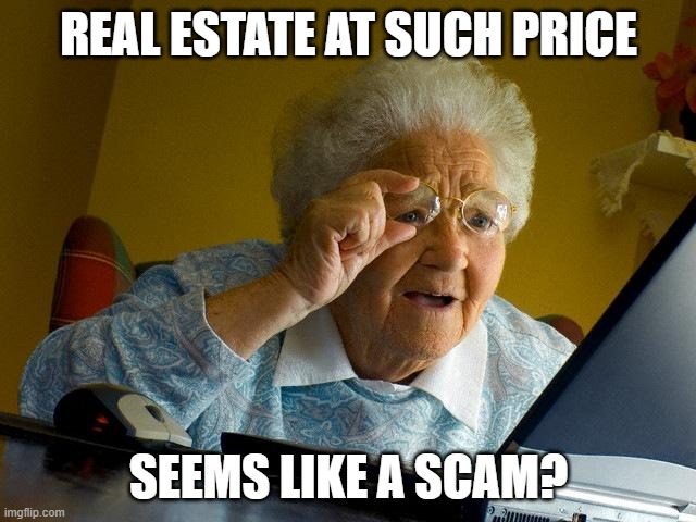 Grandma Finds The Internet | REAL ESTATE AT SUCH PRICE; SEEMS LIKE A SCAM? | image tagged in memes,grandma finds the internet | made w/ Imgflip meme maker