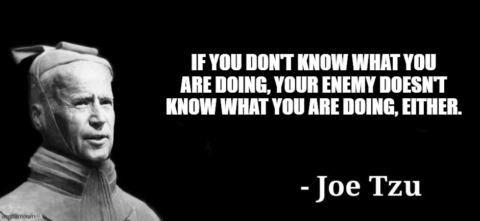 Joe Tzu | IF YOU DON'T KNOW WHAT YOU ARE DOING, YOUR ENEMY DOESN'T KNOW WHAT YOU ARE DOING, EITHER. | image tagged in joe tzu | made w/ Imgflip meme maker