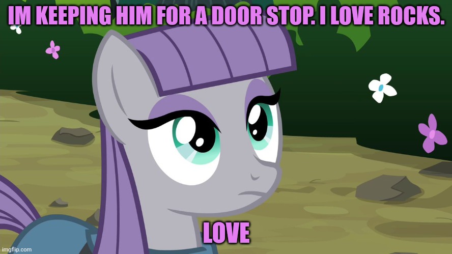 Maud Pie - MLP | IM KEEPING HIM FOR A DOOR STOP. I LOVE ROCKS. LOVE | image tagged in maud pie - mlp | made w/ Imgflip meme maker