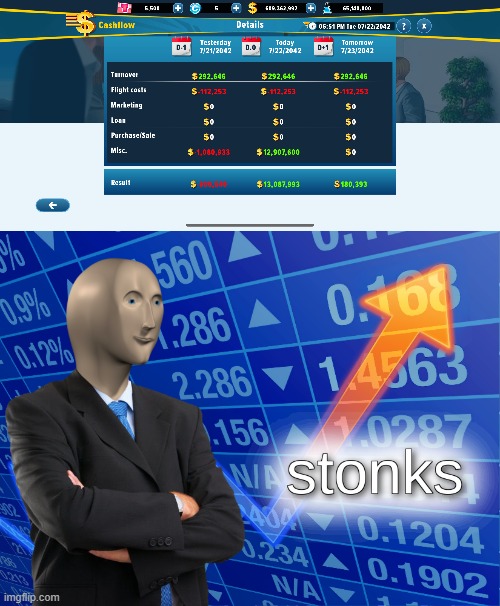 moneeeeey (btw my airline is a money laundering scheme) | image tagged in cash flow,stonks,money,memes | made w/ Imgflip meme maker
