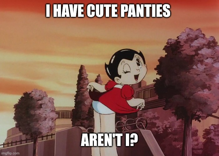 Her panties are very cute | I HAVE CUTE PANTIES; AREN'T I? | image tagged in uran shows her panties | made w/ Imgflip meme maker