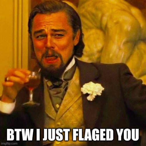send this to someone you flaged? | BTW I JUST FLAGED YOU | image tagged in leonardo caprio | made w/ Imgflip meme maker
