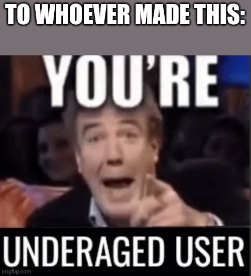 You’re underage user | TO WHOEVER MADE THIS: | image tagged in you re underage user | made w/ Imgflip meme maker