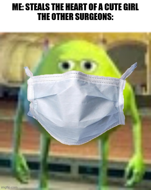 ME: STEALS THE HEART OF A CUTE GIRL
THE OTHER SURGEONS: | image tagged in sully wazowski,dark humor | made w/ Imgflip meme maker
