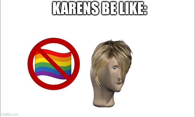 F*** the homophobes! They're rude and they hate rainbows. | KARENS BE LIKE: | image tagged in white background | made w/ Imgflip meme maker