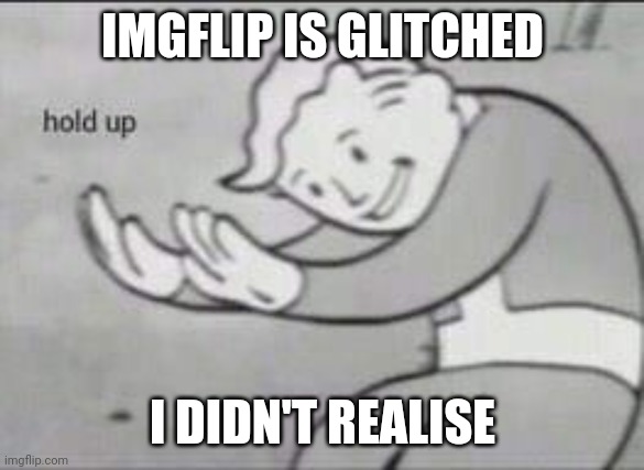 Fallout Hold Up | IMGFLIP IS GLITCHED I DIDN'T REALISE | image tagged in fallout hold up | made w/ Imgflip meme maker