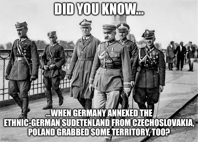 DID YOU KNOW…; …WHEN GERMANY ANNEXED THE ETHNIC-GERMAN SUDETENLAND FROM CZECHOSLOVAKIA, POLAND GRABBED SOME TERRITORY, TOO? | image tagged in memes | made w/ Imgflip meme maker
